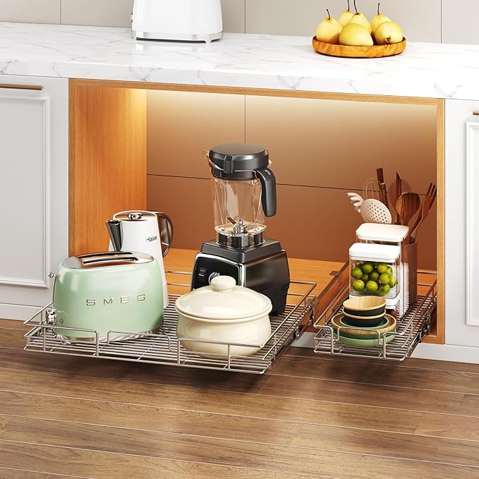 Pull Out Cabinet Organizer 28½" W x 21½" D, Heavy Duty Cabinet Pull Out Shelves, Slide Out Drawers Organization for Kitchen Cabinets Bathroom