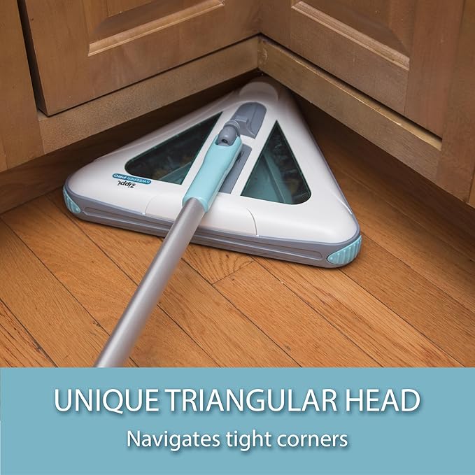 Zippi Sweeper Pro - 2025 New and Improved Lightweight Sweeper, Perfect for Short Carpet Hardwood and Tile, Triangular Design Allows for Sweeping in Corners, LED Light, 1 Hr Cleaning Time