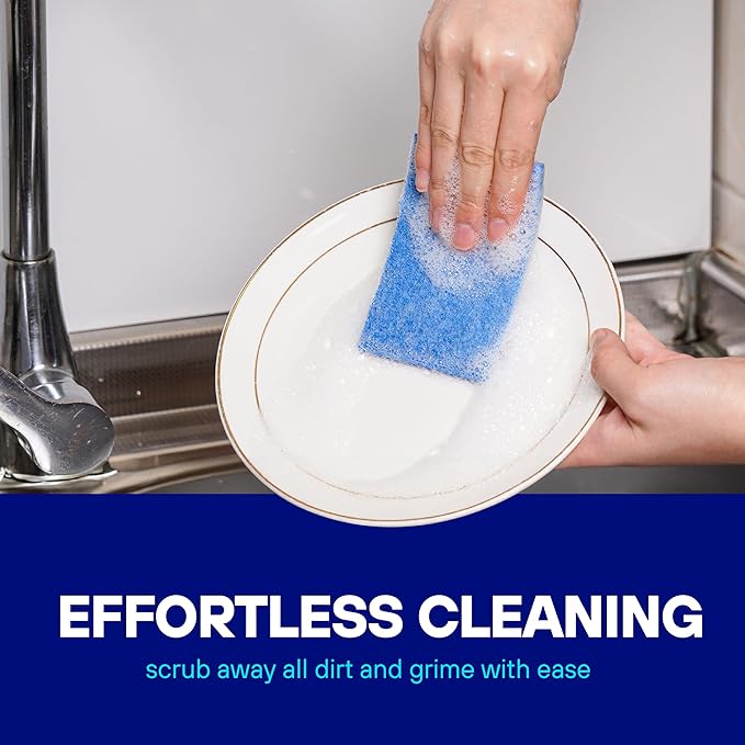 SCRUBIT 50 Pack Scouring Pad - Heavy Duty Scrub Pads for Cleaning Dishes - Non-Scratch Reusable Scrubbing - Blue