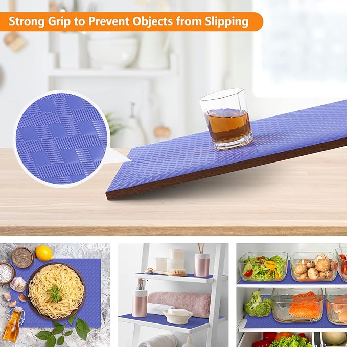 Shelf Liners for Kitchen Cabinets Refrigerator Liners Waterproof Plastic Kitchen Cupboard Liner Non Adhesive Drawer Mats EVA Material Fridge Liner for Shelves - Blue 11.8 x 118 Inches