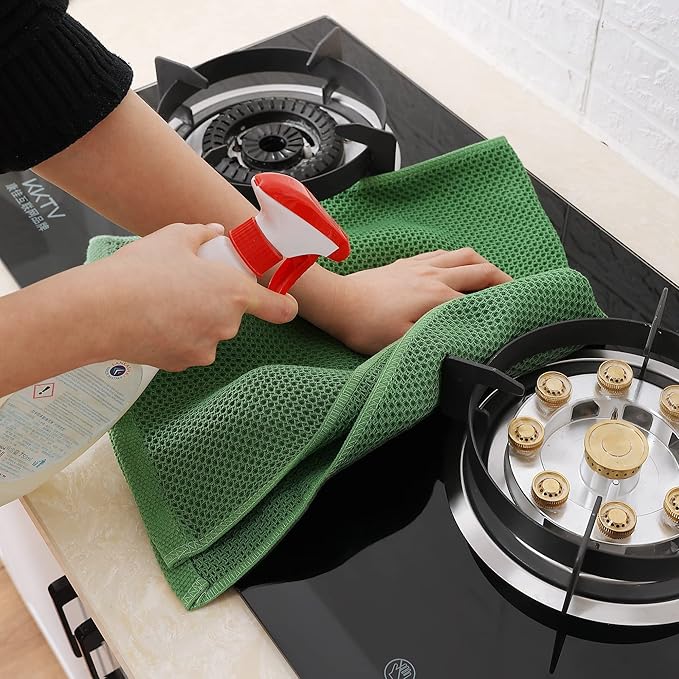 Homaxy 100% Cotton Waffle Weave Kitchen Dish Towels, Ultra Soft Absorbent Quick Drying Cleaning Towel, 13 x 28 Inches, 6-Pack, Grass Green