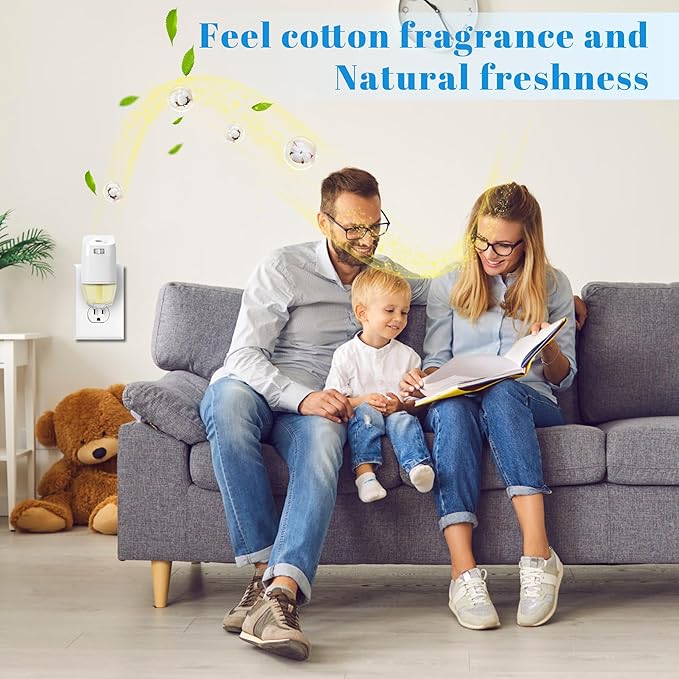 LASENTEUR Plug in Scented Oil Refill, 6 ct, Cotton Scent Long-Lasting Natural Fragrance for Home, Bathroom Bedroom Office, Compatible with Airwick, Compatible with Glade