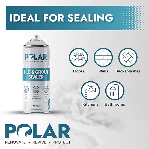 Polar Tile & Grout Sealer Clear Aerosol Spray - 2 x 13.5 Fl Oz | Instantly Waterproofs and Protects Floor Tile Grout | Ideal for Bathroom, Shower & Kitchen | Interior & Exterior Tile Sealer