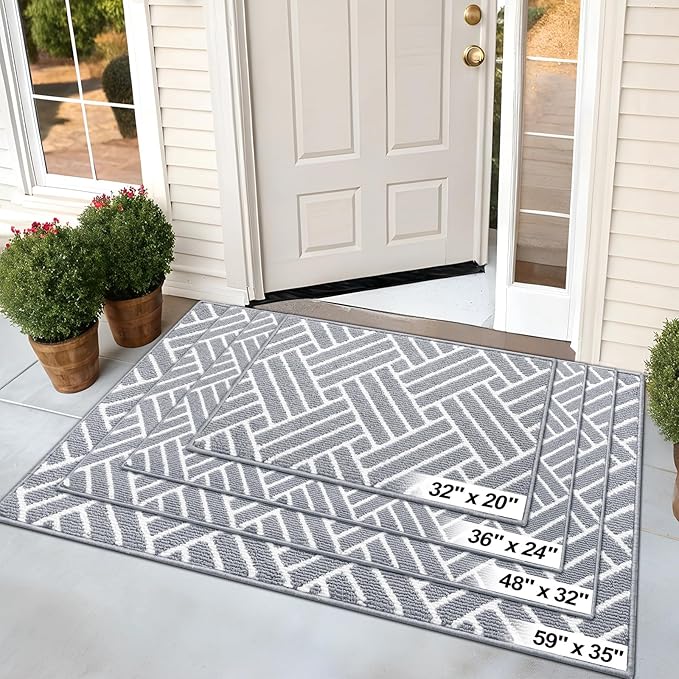 OLANLY Large Indoor Door Mat, 59x35 Inch, Dirt Resistant and Absorbent, Non-Slip Rubber Backing Floor Mats, Easy Clean Low-Profile Doormat for Entryway, Front Door, and Inside Entrance, Light Grey
