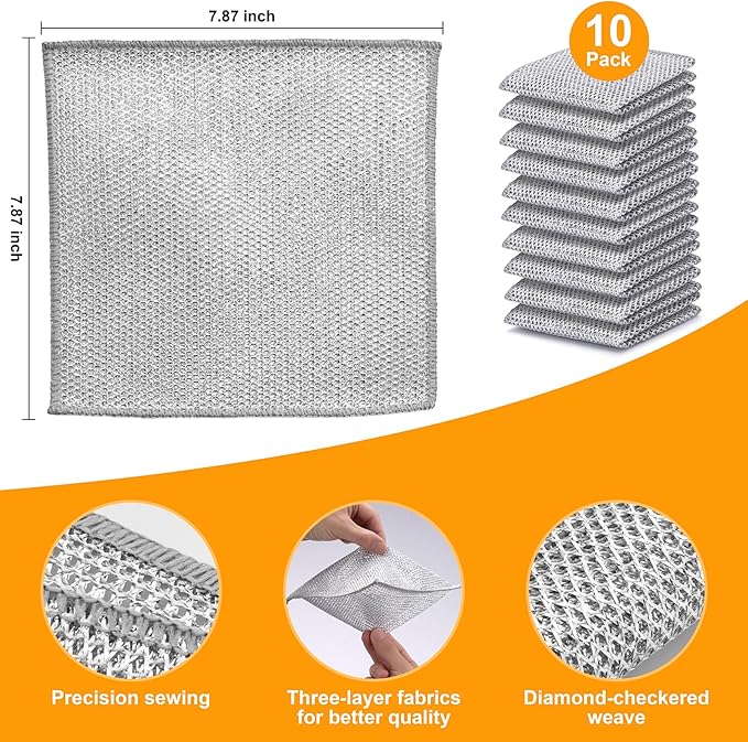 Inkhut Non Scratch Wire Dishcloth, Multipurpose Wire Dishwashing Rag for Wet and Dry, Multifunctional Dish Rags for Washing Dishes, Reusable Steel Wool Scrubber for Kitchen Cleaning