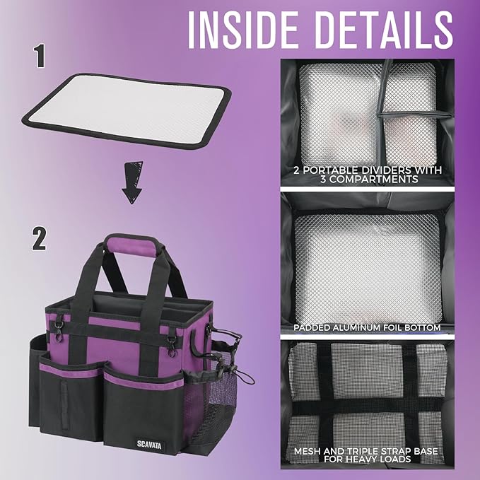Compact Wearable Cleaning Caddy, Small Cleaning Caddy Supplies Organizer with Handle & Shoulder Straps for Housekeepers, Under Sink & Car Cleaning Tool Organizers Bag (RoyalPurple)