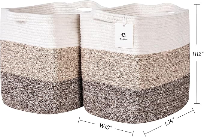 Medium and Large Woven Basket//With Handle, Used for Toys and Fabric Storage Basket used for Storing xl Storage Box, Decorative Storage Box Room 2pack (14L*12H Gradient Brown, 14L*10W*12H)