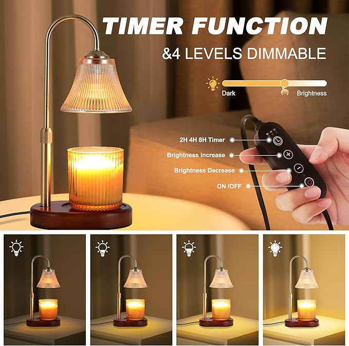 Candle Warmer Lamp,Candle Warmer lamp with Timer for Jar Candles with 2 Bulbs,Decor Mom Christmas Birthday Gifts for Women,House Warming Gifts New Home Bedroom Decor,Striped Gold