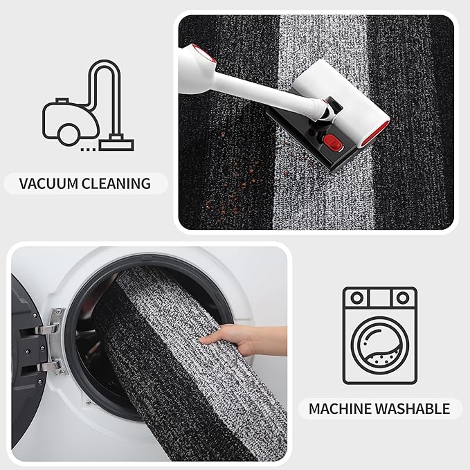 Kitinjoy Indoor Outdoor Door Mat, 47x24 Non-Slip Absorbent Dirt Trapper, Low-Profile Washable Inside Entrance Front Floor Mat, Sturdy Soft Entry Doormats for Entryway, Black