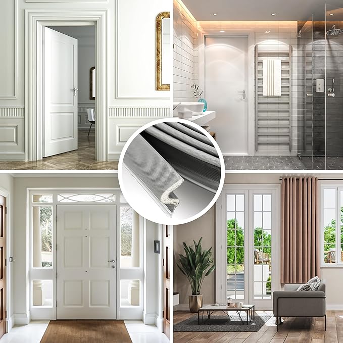 Weather Stripping Door Seal Strip Soundproof Q Foam Tape, Exterior Door Insulation Strip for Large Gap, Easy to Install(Grey, 28FT)