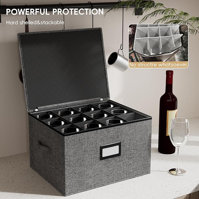 homyfort China Storage Containers (2 Pack Stemware Storage Box, Grey)