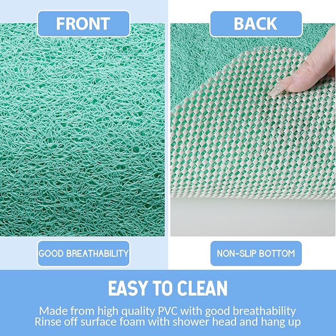 Non-Slip Bathtub Mat, Anti Slip Shower Mat, Fast Drying Bathtub Mats, Foot Scrubber Mat, Anti Slip Mat for Tub, Floor, Bathroom, Kitchen, Home, Hotel (Light Green 40"×28")
