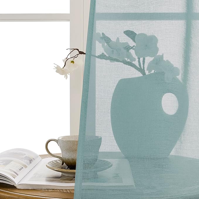 Tollpiz Sheer Door Curtain Closet Linen Textured Curtains Sheer Doorway Light Filtering Voile Patio Door Rod Pocket Curtain French Door, 54 x 72 inches Long, Dusty Blue, Set of 1 Panel