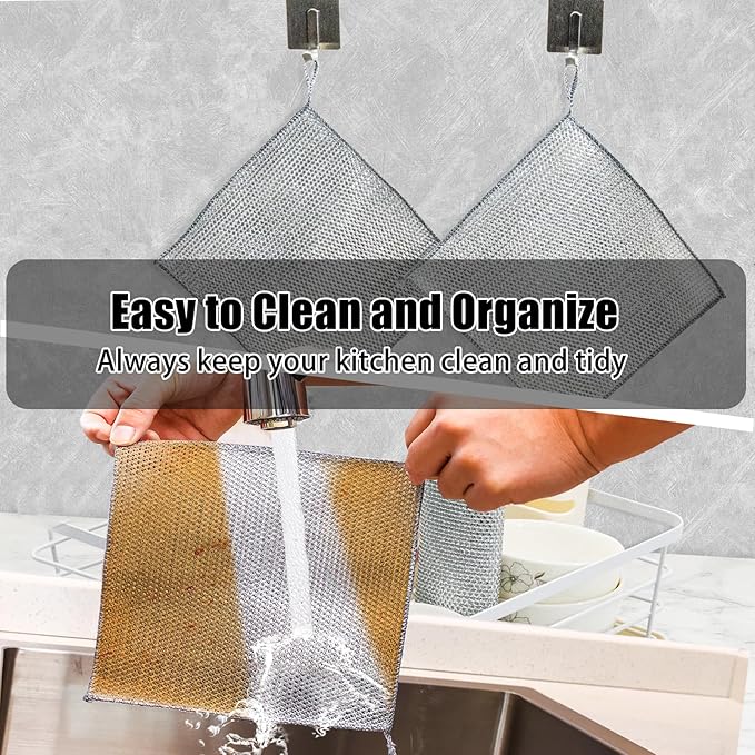 Navona 18 Pcs New Upgrade Steel Wire Dishcloth,Double-Layer Steel Wire Cleaning Cloth,Powerful Cleaning Non-Scratch Wire Dishcloth Rag for Cookware, Sinks, Dishes, Stove Tops, Small