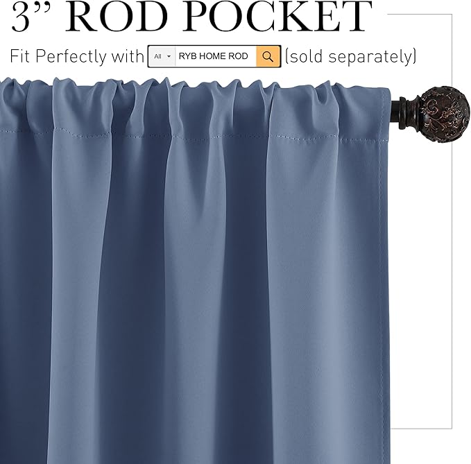RYB HOME 45 inch Curtains for Kitchen Room Darkening Privacy Mini Curtain for RV Camper Bathroom Small Window, Width 29 x Length 45 inch, 2 Panels Set, Stone Blue