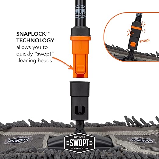 SWOPT 18” Microfiber Dust Mop + 60" Steel Handle, Combo — Includes Additional 18” Microfiber Refill, Machine Washable — Dust Mop Head with Long Handle Interchangeable with All SWOPT Cleaning Products