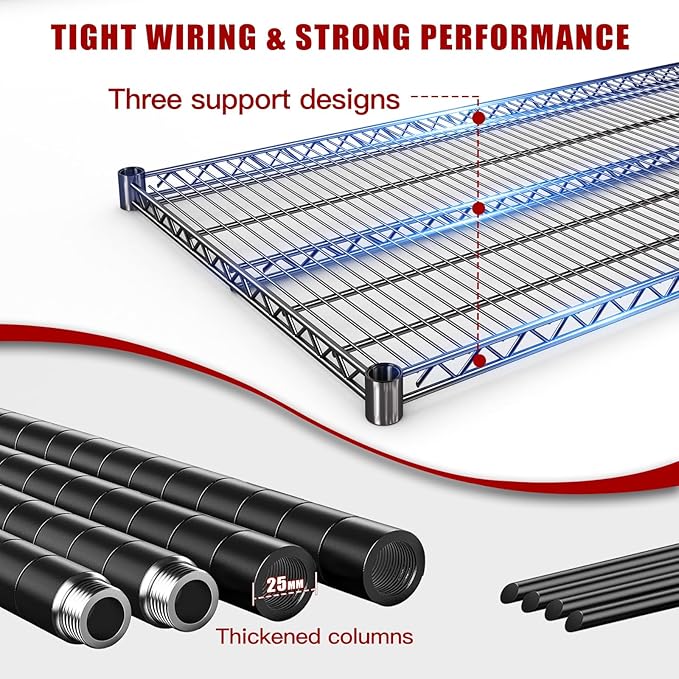AIRAJ 60” W Storage Shelves Heavy Duty | 5 Tier Wire Shelving | 3500 LBS Metal Shelving | Garage Shelving Units and Storage | Rolling Wire Rack with Wheels | Adjustable Layer Height | 60”W×24”D×72” H