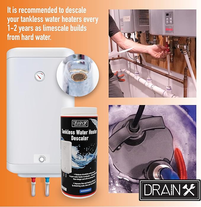 DrainX Tankless Water Heater Flushing Kit with Pump, Hoses, Descaling Powder and Measuring Bucket, All in One Complete Maintenance Solution