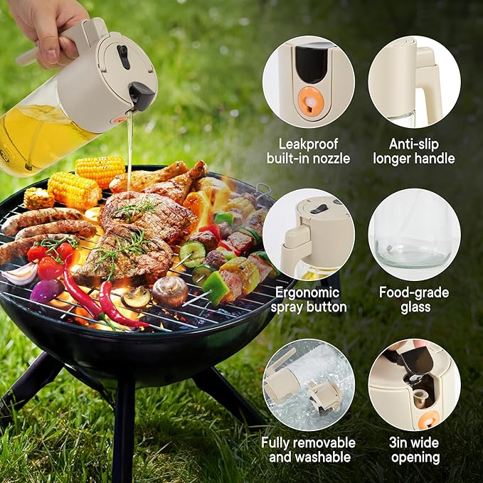 Oil Sprayer For Cooking with Leak-Proof Seal, One Touch Mist - 600ML Kitchen Oil Dispenser Bottle for Air Fryer, BBQ, Baking, Salad(White)