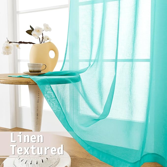 Tollpiz Sheer Door Curtain Closet Linen Textured Curtains Sheer Doorway Light Filtering Voile Patio Door Rod Pocket Curtain French Door, 54 x 72 inches Long, Aqua Blue, Set of 1 Panel