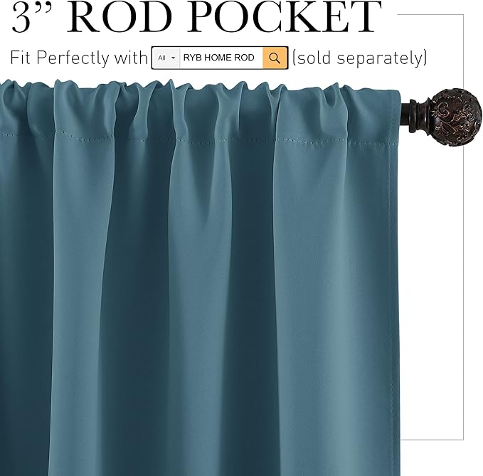RYB HOME Blue Blackout Curtains for Living Room Thick & Durable Privacy Window Curtains Room Darkening Drapes for Bedroom, W70 x L84 inch, 2 Panels, Slate Blue