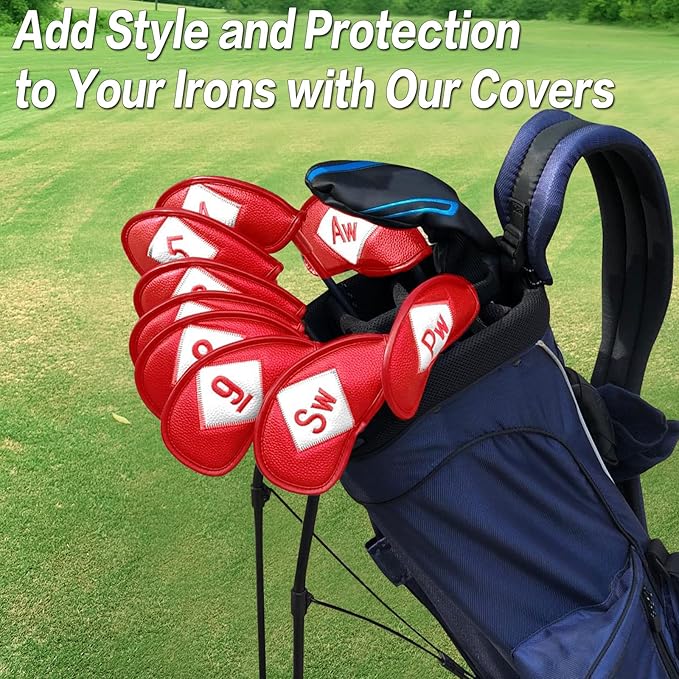 FINGER TEN Premium Synthetic Leather Stylish Iron & Wedge Golf Head Covers Value 12 Piece Set, Embroidered Labels & Fits Most Clubs Gift Set, Travel Protection Accessories