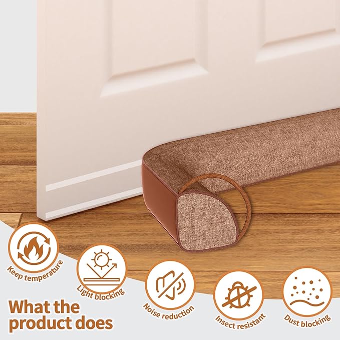 QUOLIX Triangle Under Door Draft Stopper Bottom Door Gap Filler & Seal Windproof Coating Cover Fits 30” to 36” Door Block Noise, Sound, Hot Air, Light, Bugs Easy Install Draft Blocker (36inch-Brown)