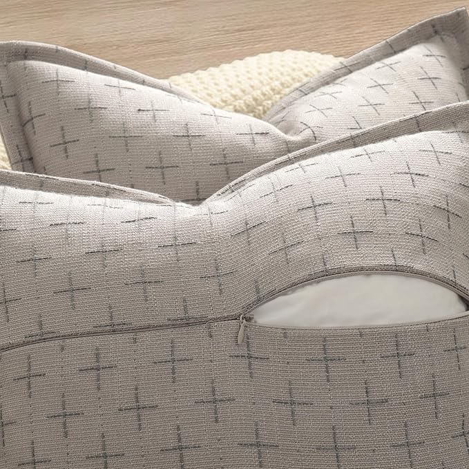 ZWJD Pillow Covers 18x18 Set of 2 Soft Polyester Textured Pillow Covers with Stylish Flange Edge Cozy Farmhouse Throw Pillows for Couch Bed Sofa Living Room