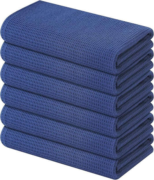 Homaxy 100% Cotton Waffle Weave Kitchen Towels - 6 Pack Soft and Absorbent Dish Towels - 16 x 26 Inches Quick Dry Hand Towels - Navy Blue