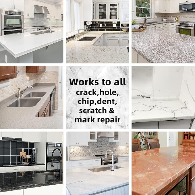 Globalcom Tile and Granite/Marble Repair Kit, Porcelain Stone and Quartz Countertops Repair Kit for Chips Dents Cracks Holes Scratch, Fix Chipped Edges Corners, Reattaches Missing Pieces