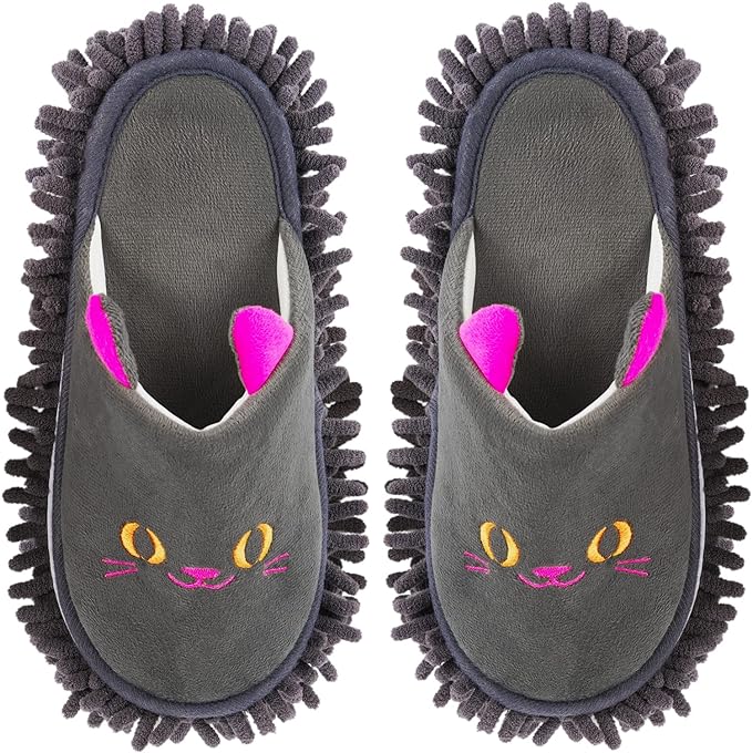Warm Microfiber Slippers Floor Dust Dirt Hair Mop Slippers Shoes Anti-slip Moccasin Bedroom Home (Dark gray)