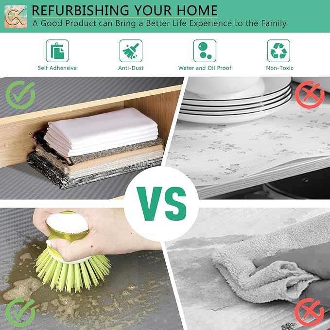 Self-Adhesive Shelf Liner Kitchen Liner, Waterproof Backed Paper Easy Peel and Stick Contact Liner Without Residue for Decor Your Desk Surface, Kitchen Countertops (Silver, 23.6 x 118.1 inches)