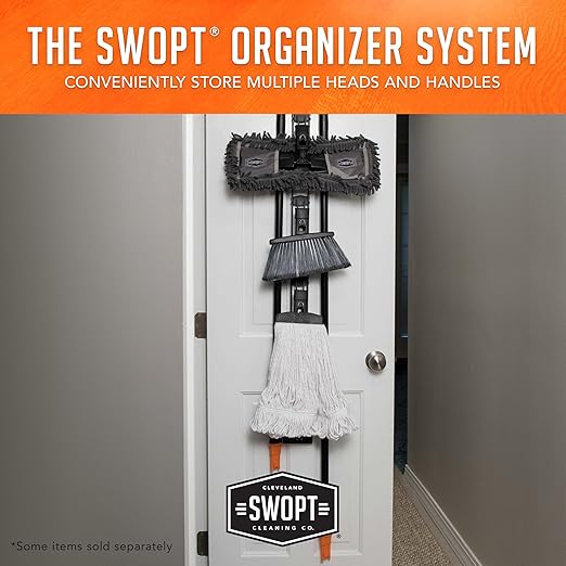 SWOPT Angled Broom Head + 12” Dust Mop Head + Plastic Dustpan – Multi-Surface Cleaning Kit Interchangeable with All SWOPT Cleaning Products for More Efficient Cleaning and Storage