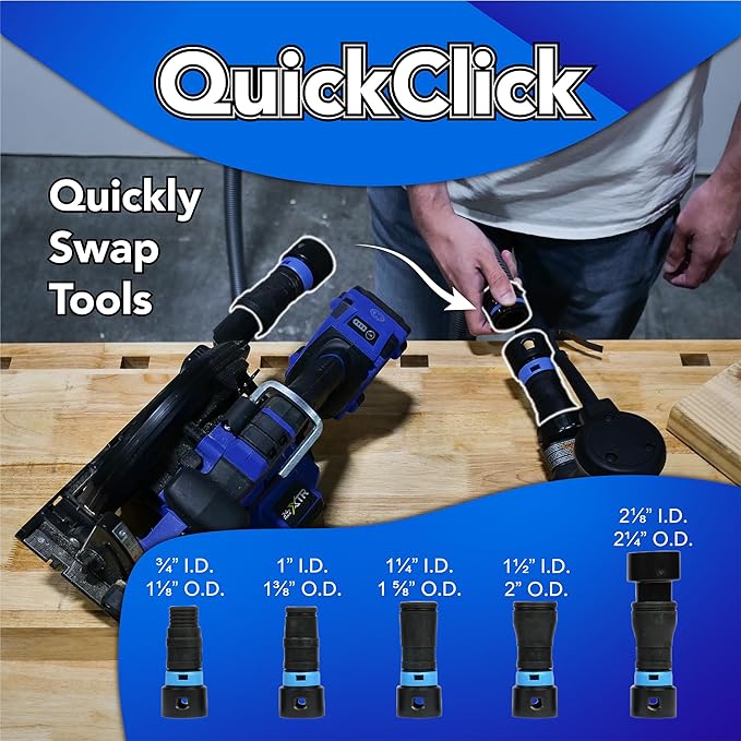 Cen-Tec Systems 94731 Quick Click 30 Ft. Hose for Home and Shop Vacuums with Expanded Multi-Brand Power Tool Adapter Set for Dust Collection