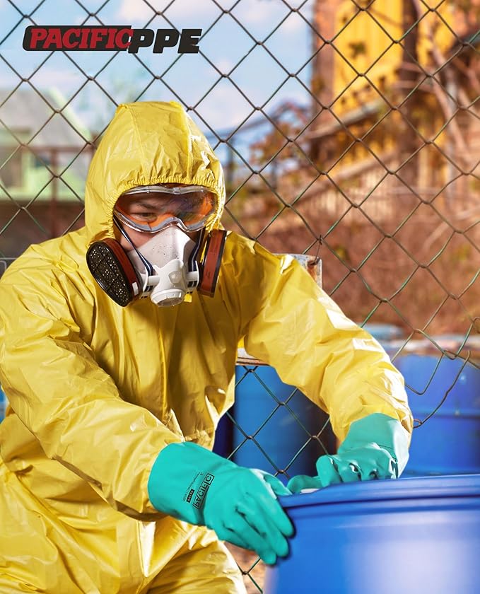 PACIFIC PPE 2 Pairs Nitrile Chemical Resistant Gloves, Flocked, Resist Strong Acid, Alkali, 15 mil, 12.6", X-Large