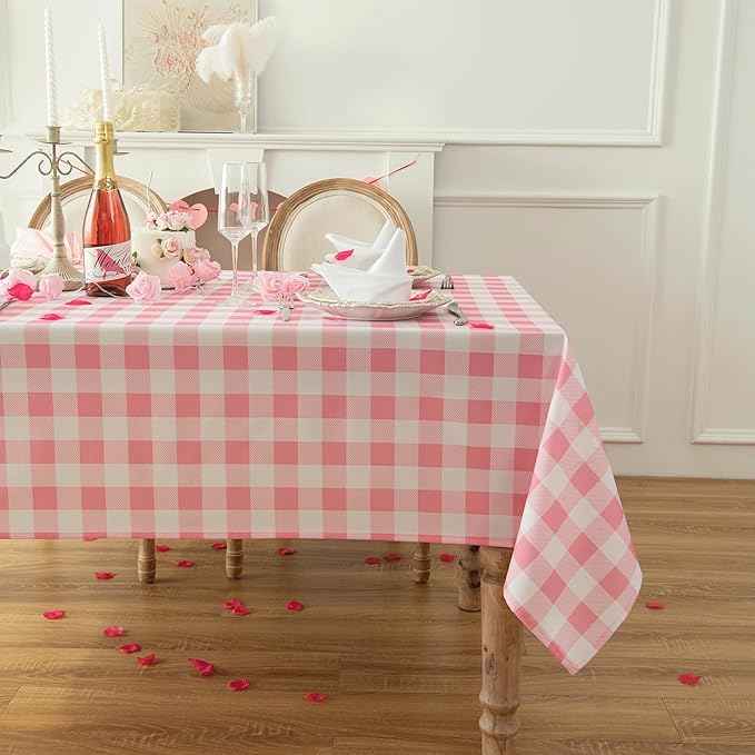 Classic Gingham Tablecloth Fabric - Oblong 58x120 Water Resistant Chequered Pattern Table Cloth for Indoor/Outdoor Use - Tabletop Cover for Birthday, Picnics, Gardens, and Parties