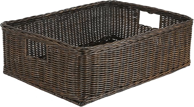 The Basket Lady Under The Bed/Basic Wicker Storage Basket, Extra Large, 25 in L x 19.5 in W x 8 in H, Antique Walnut Brown