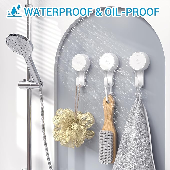 LUXEAR Suction Hooks Powerful Vacuum Suction Shower Hook- Heavy Duty Hangers Waterproof Wall Hooks for Bathroom Kitchen Towel, Robe, Loofah Removable and Reusable Hooks for Bags Coat (2 Pack)