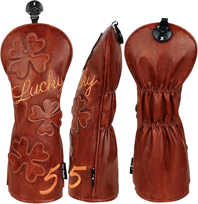 Golf Headcovers Golf Club Head Covers Four Leaf Clover Good Luck Charm - Clover Style Premium Leather Driver Fairway(FW) Wood Hybrid(UT) with Number Tags