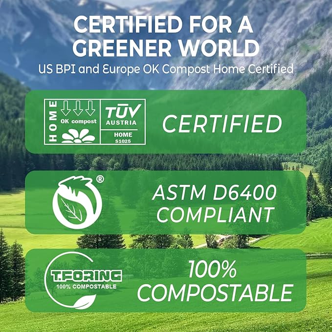 Compostable Trash Bags, 3-4 Gallon, 15 L, Extra Thick 0.8 Mil, Small Kitchen Food Scrap Waste Bags, ASTM D6400, US BPI, 80 Count