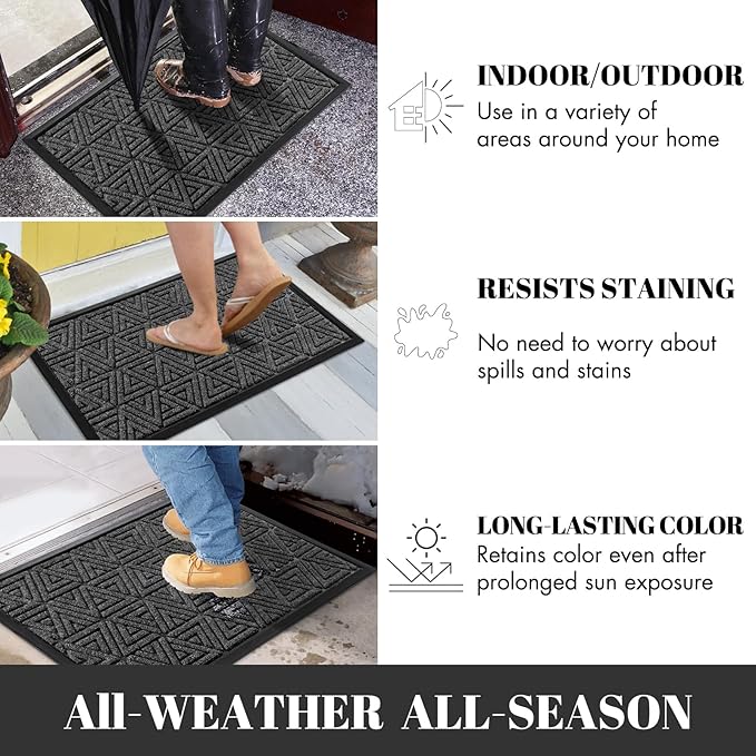 Yimobra Large Door Mat 47x24, All-Weather Waterproof Non-Slip Welcome Matt Outdoor, Heavy Duty Non Slip Doormat for Entryway for Patio and Garage Indoor, Easy Clean, Mix Grey
