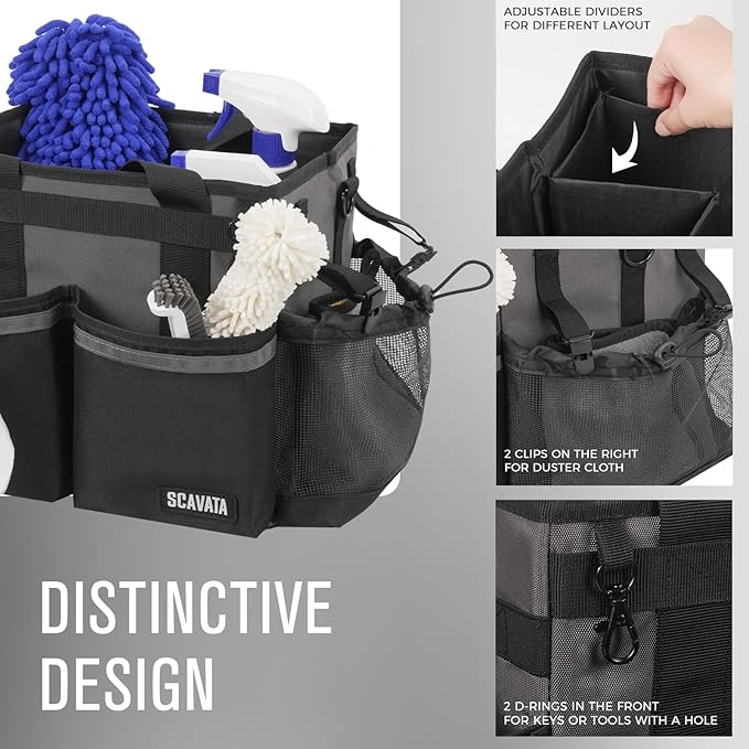 Compact Wearable Cleaning Caddy, Small Cleaning Caddy Supplies Organizer with Handle & Shoulder Straps for Housekeepers, Under Sink & Car Cleaning Tool Organizers Bag (DarkGrey)