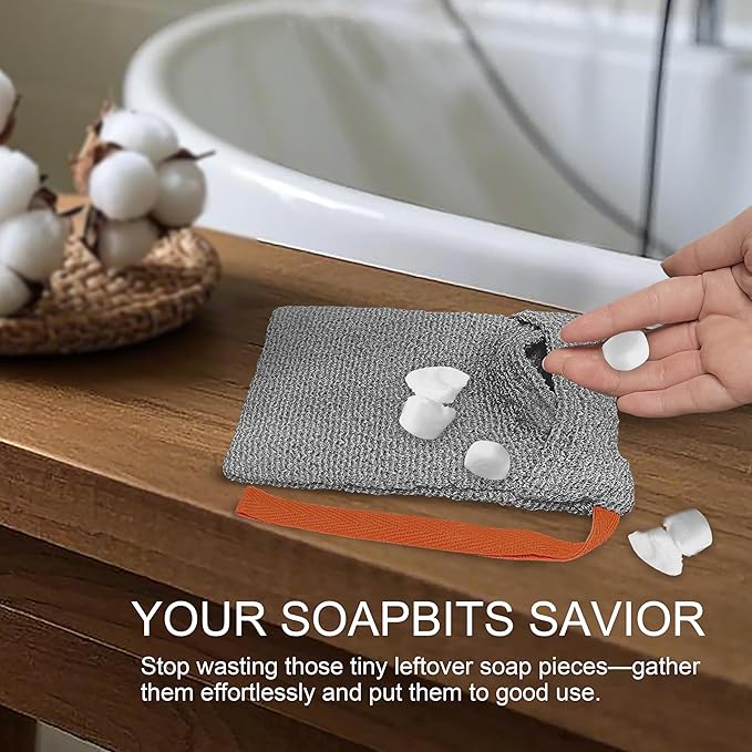 2 Pack Soap Bag Deep Roughness,Bar Soap Pouch Saver Pocket,Exfoliating Body Scrubber Shower Bath Sponge Loofah (Grey)