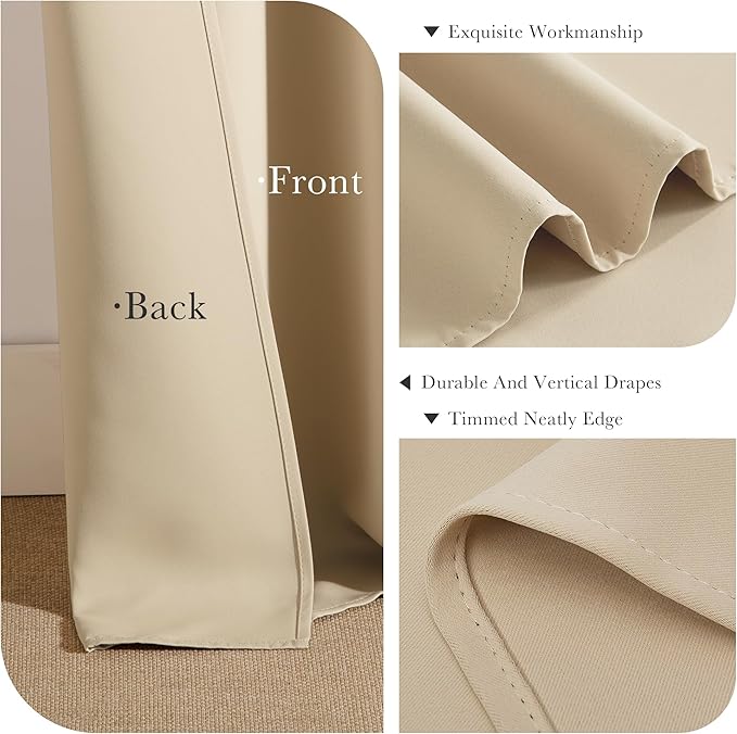 PONY DANCE Blackout Curtains Short, Half Window Curtains Tiers Solid Microfiber Valances Panels Thermal Insulated for Bathroom Window, 2 Panels, 42 Wide by 40 inch Long, Biscotti Beige