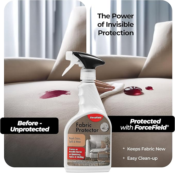 ForceField Fabric Protector Spray – Long-Lasting, Non-Toxic Water & Stain Repellent – Safe for All Fabrics – Indoor & Outdoor Use – 22 oz