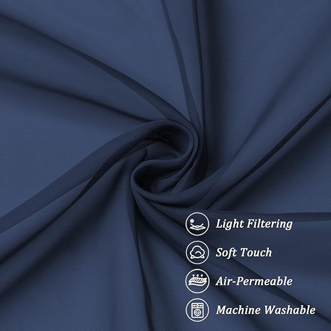 Chyhomenyc Sheer Curtains 72 Inch Length Set of 2, Rod Pocket Voile Drapes for Living Room, Bedroom, Window Treatments Semi Sheer Curtain Panels for Yard, Patio, Villa, Parlor, 42Wx 72L, Navy Blue