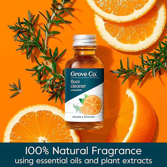 Grove Co. Floor Cleaner Refill Concentrate (6 x 1 Fl Oz) Plant-based Household Cleaning Supplies, Ammonia & Chlorine Free, No Plastic Waste, 100% Natural Orange & Rosemary Scent, 3 x 2 Pack Refills
