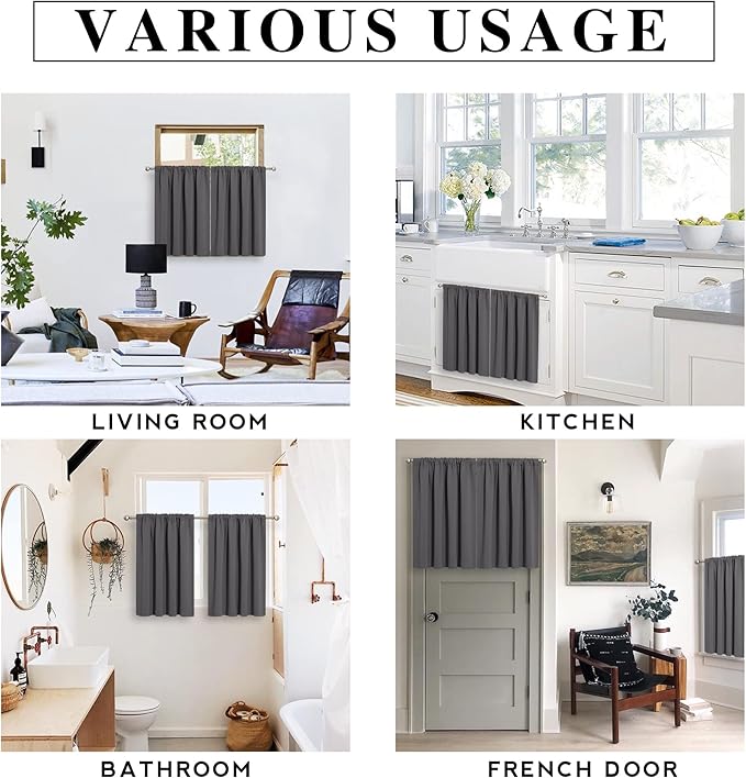 RYB HOME Blackout Curtains for Living Room, Large Window Shades for Bay Window Dining Parlor Bedroom Patio Door, Wide 34 x Long 80 inches, Grey, 2 Panels