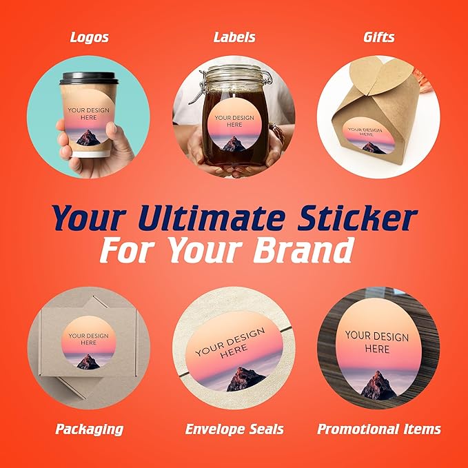100 Custom Vinyl Stickers - Upload Your own Image, Text, Design, Logo - Personalized Logo Labels for Handmade, Packaging, Bottle, Jars, Candle, Brand Stickers (Mountain, 5x5)