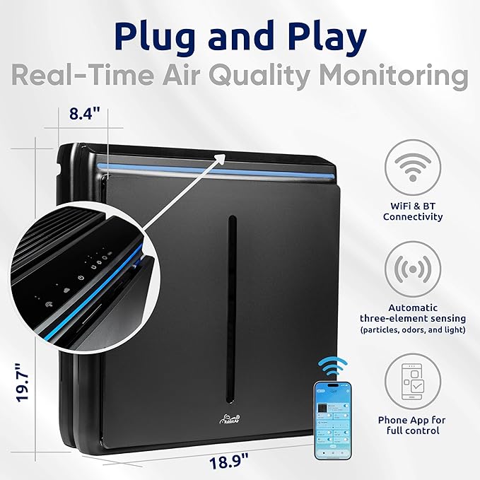 Rabbit Air, A3 SPA-1000N Air Purifiers for Home, Ultra Quiet HEPA Air Purifier - Wall Mountable Air Purifiers for Home Large Room, Allergies, Dust, Mold, Smoke & VOCs - (Black, Odor Remover Filter)